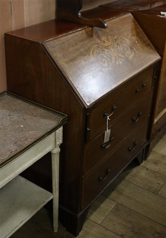 An Edwardian inlaid mahogany bureau W.78cm